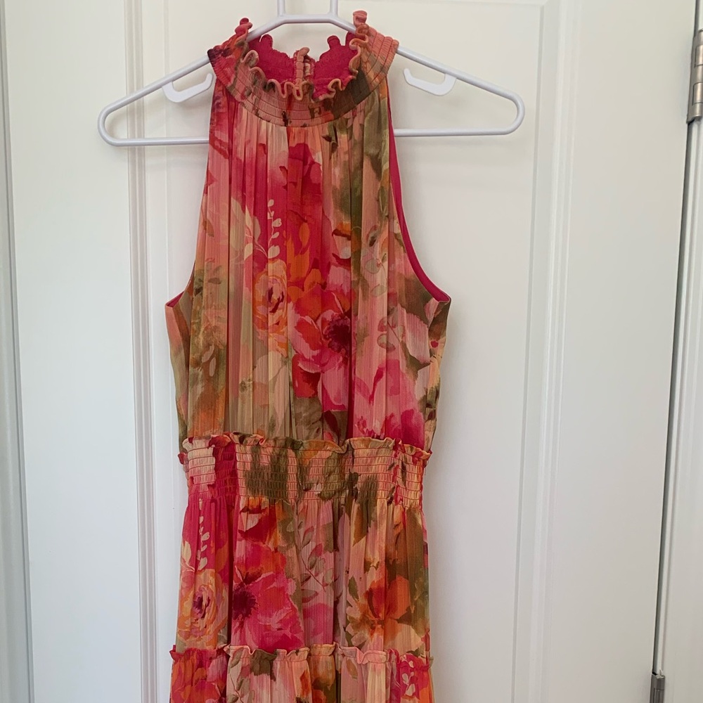 Taylor Pink and Orange bright Ruffled Dress - Picture 2 of 4